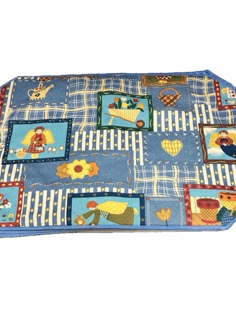 Vintage Lot Of  (6) Blue Country Quilted Placemats 18w X 12 H